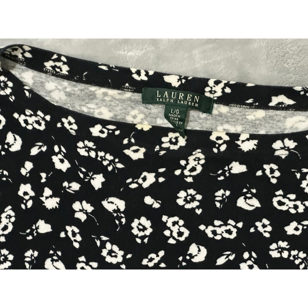Lauren Ralph Lauren Floral Print Boatneck Top Petite‎ Short Sleeve - L - Picture 2 of 7